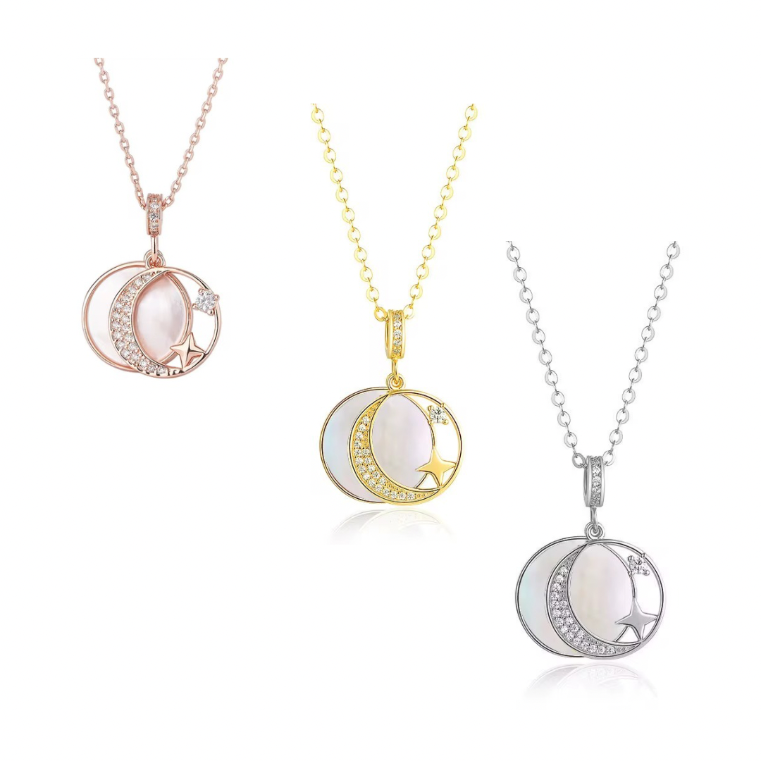 White Pearl Interstellar Necklace (925, 18k Vermeil Gold, Rose, Silver)