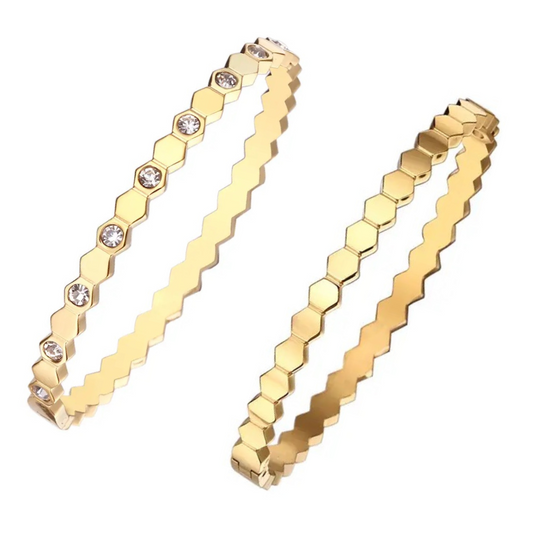 Gold Honeycomb Bangle (S. Steel)