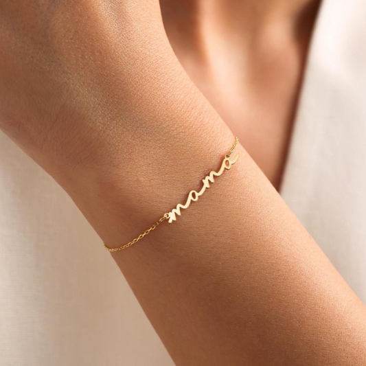 Gold Mama Script Bracelet