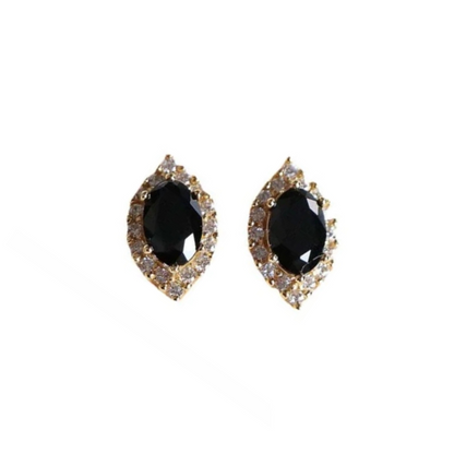 Black Agate Elegant Stud (925, 18k Vermeil)