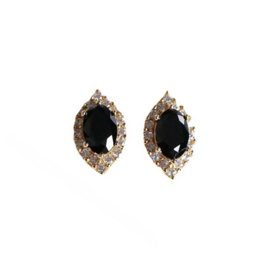Black Agate Elegant Stud (925, 18k Vermeil)