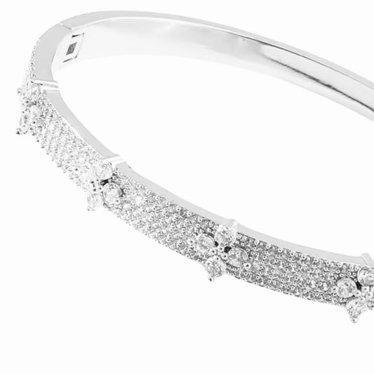 Silver Pave Clover Luxury Bangle (Mix Metal)